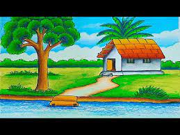 how to draw indian village scenery my