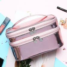 luxury shiny rose gold cosmetic bag