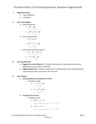2 2b Solving Quadratic Equations