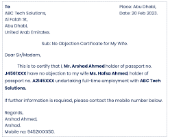 noc letter from husband to wife for job
