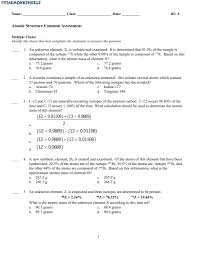 (use periodic table for mass). Atomic Structure Test Worksheet