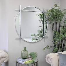 Large Round Silver Wall Mirror 97cm X