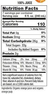 organic orange juice nutrition facts