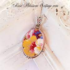 broken china jewelry oval pendant necklace