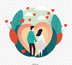 cartoon couple in front of shaped