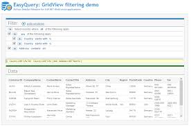 gridview filtering with easyquery asp