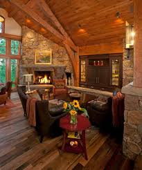 Corner Fireplace Rustic Living Room