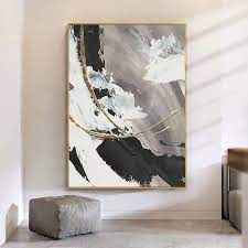 Black And White Gold Abstract Art Oil