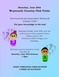 But the question is, if you are a big fan of basketball, then what you know about this sports game? Kids Activity Weymouth Trivia Weymouth Country Club 2017 06 24