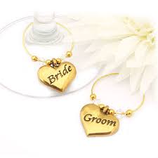 Gold Bride And Groom Wine Glass Charms