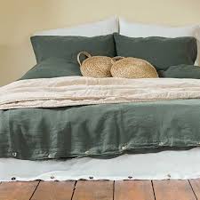 new color linen bedding dark green