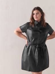 Faux Leather Short Shirt Dress Addition Elle
