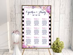 Custom Purple Flower Stripes Wedding Seating Chart Printable