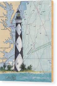 Cape Lookout Lighthouse Nc Nautical Chart Map Art Cathy Peek Wood Print