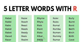great exles of 5 letter words with r