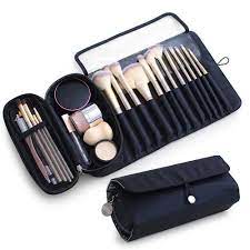 portable makeup brush organizer makeup brush holder for travel can hold 20 brushes cosmetic bag makeup brush roll up case pouch for woman black