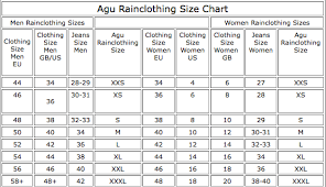 Agu Rain Clothing Size Chart