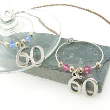 60th Wine Glass Charms With Crystal