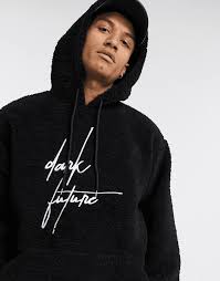 Download link is not working logo design is out of date website is not working others (please describe). Asos Deisgn Oversized Hoodie In Black Teddy Borg With Dark Future Embroidery Logo Milanstyle Com