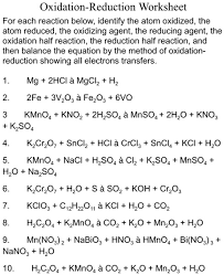 Solved Oxidation Reduction Worksheet