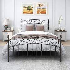 Black Queen Size Bed Metal Platform Bed