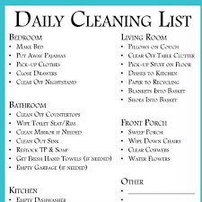 daily cleaning list to clean every room