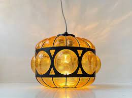 Caged Amber Glass Pendant Lamp By Nanny