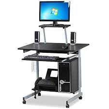 When searching for small computer desks, we too were looking for the traditional four legged kind, however we stumbled across this beauty. Go2buy Small Spaces Computer Desk With Keyboard Tray Drawer And Printer Shelves Mobile Laptop T Desk With Keyboard Tray Computer Workstation Desk Printer Shelf