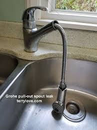 Fixing leaky faucets is quick and inexpensive; Grohe Kitchen Pull Out Spout Leak Water In The Cabinet Below Terry Love Plumbing Advice Remodel Diy Professional Forum