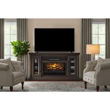 Home Decorators Collection Sutton 68 In Freestanding Electric Fireplace Tv Stand In Camel Brown With Charcoal Top