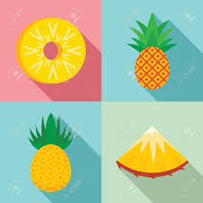Pineapple Icons Set Flat Set Of Pineapple Icons For Web Design