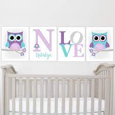 Owl Baby Nursery Wall Art Purple Teal