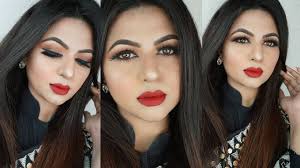 red lip simple party makeup look