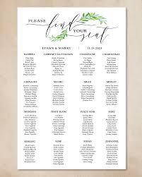 Green Leaves Wedding Seating Charts