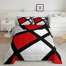Red Grey White Plaid Comforter Set