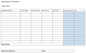 daily supervisor timesheet template in