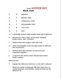 Rock Review Sheet And Test With Rock Cycle Chart And Answer Keys