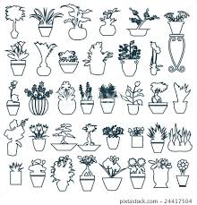 Cute House Plants In Pots Hand Drawing