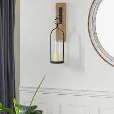 Litton Lane Black Wood Wall Sconce With