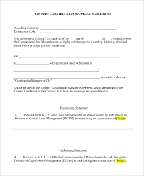 9 Sample Construction Management Agreements Word Pdf Pages