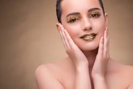 woman gold makeup stock photos royalty