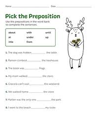 Understand how prepositions relate the noun or pronoun to another word in a sentence practice with 4 activites. Pick The Preposition Worksheet Education Com