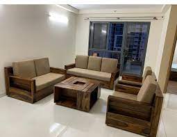 brown solid sheesham wood sofa set