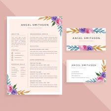 Watercolor Floral Cv Resume And Business Card Template Vector