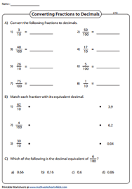 fractions and decimals worksheets