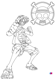 Coloriage One Piece à imprimer - Monkey D.Luffy et l'emblème de l'équipage