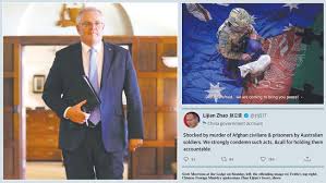 Australia's prime minister has demanded an apology for a fake image tweeted by a senior chinese foreign ministry official. 33psmgxjtbbnnm