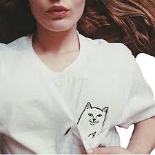 Roomy unisex fit decoration type: Zsgift Women T Shirt Middle Finger Cat Pocket Shirts Woman T Shirt Xl White Buy Online In Grenada At Grenada Desertcart Com Productid 32279209