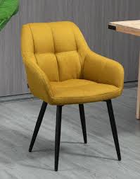 2x yellow fabric upholstered dining