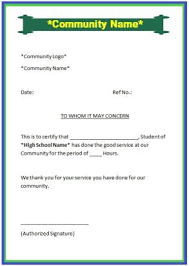 Sample Community Service Letter For High School Student
